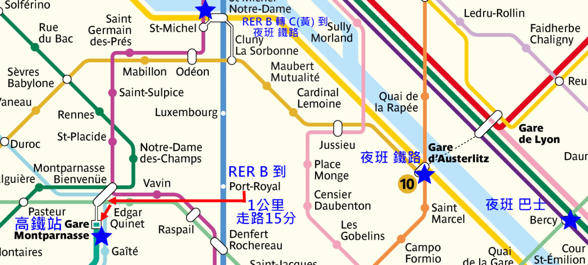 機場到市區捷運 RER B 路線圖