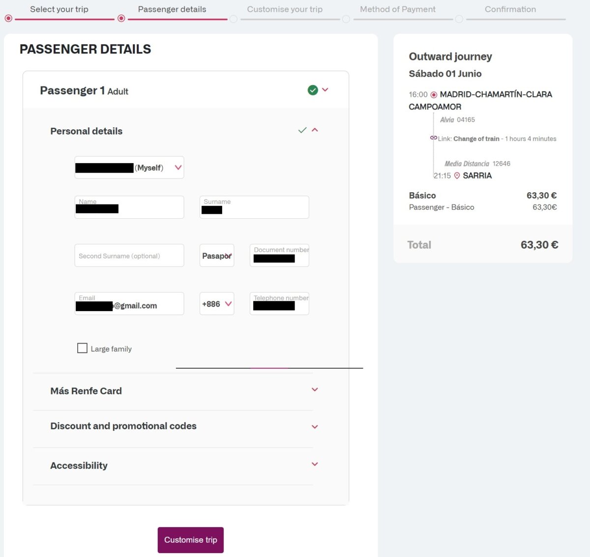 查找車票 Madrid 到 Sarria